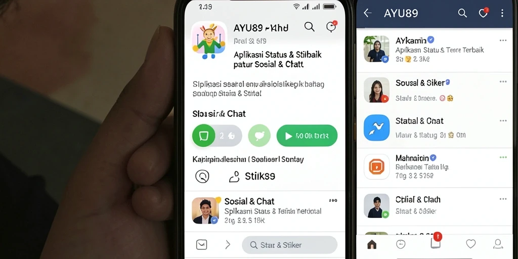 Tampilan antarmuka AYU89 dengan stiker menarik dan status kreatif.