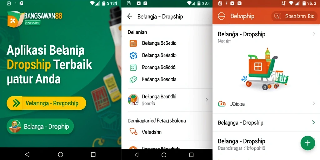 Antarmuka pengguna aplikasi BANGSAWAN88 untuk belanja Dropship.