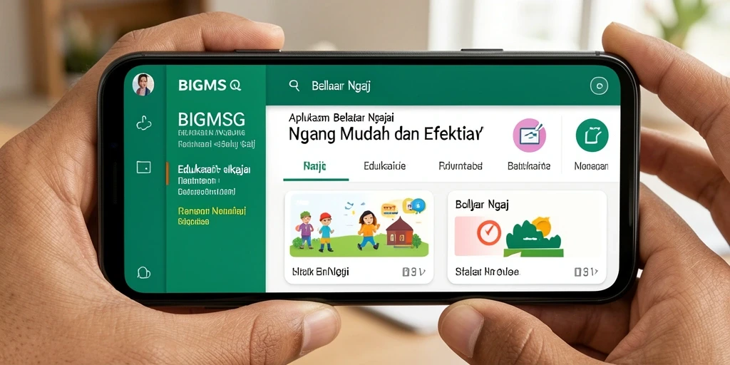Antarmuka aplikasi BIGMSG untuk belajar ngaji yang interaktif.