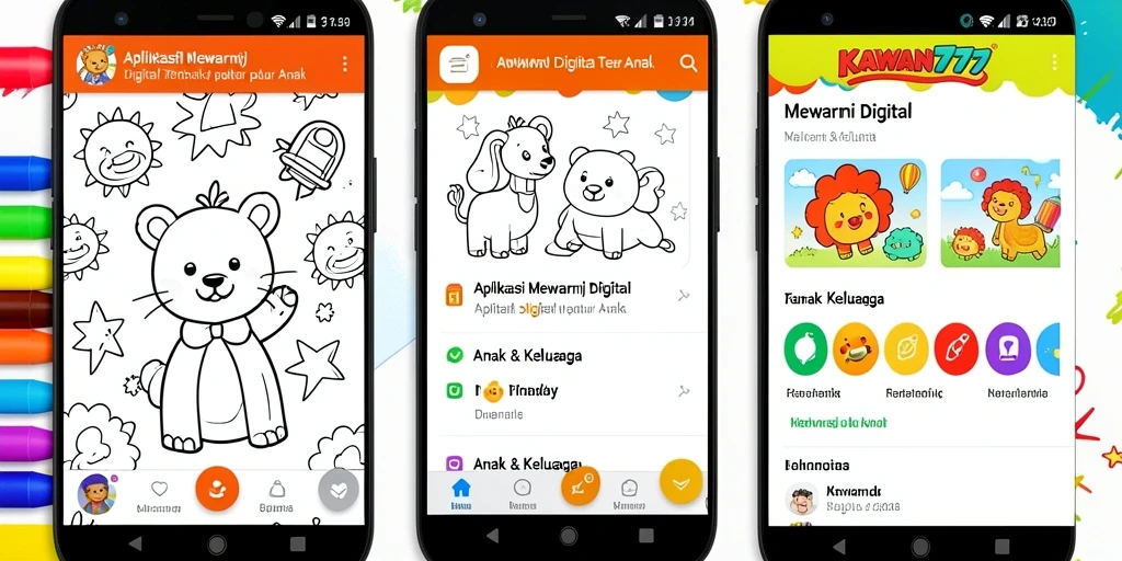 Antarmuka KAWAN777 menunjukkan alat mewarnai yang menarik dan gambar untuk diwarnai.