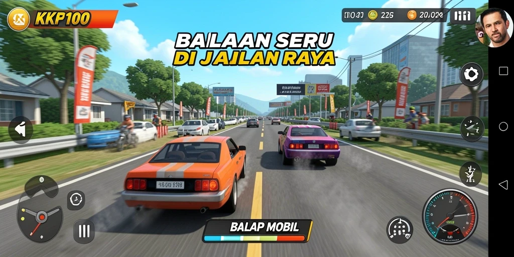 Antarmuka KPK100 menampilkan grafis berkualitas tinggi dalam balapan mobil.