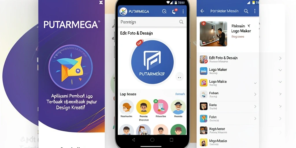 Antarmuka PUTARMEGA menampilkan alat desain logo yang lengkap dan mudah dipahami.